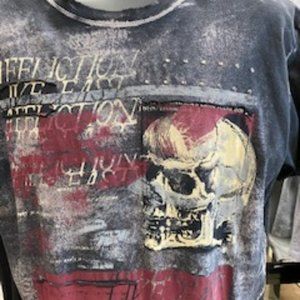 Men's Affliction Black and Red Skull Tee, Size XL